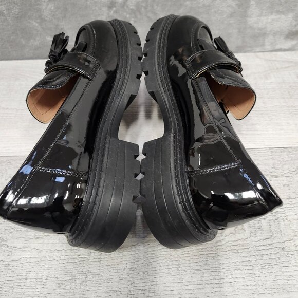Masika Black Patent Leather Loafers with tassels, Size 40 (US 8.5) Thick-Soled - Picture 6 of 13